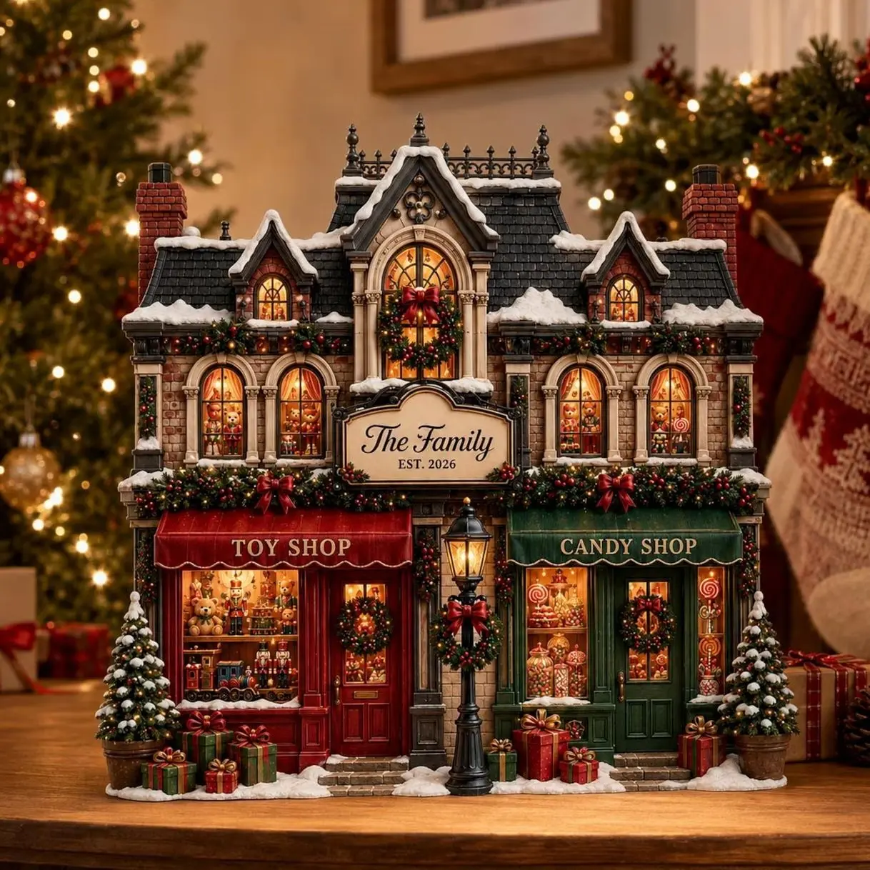 Custom Family Christmas House Wooden Block, Personalized Gingerbread Home Sign, Rustic Holiday Mantel Decor, Unique Keepsake Gift Idea