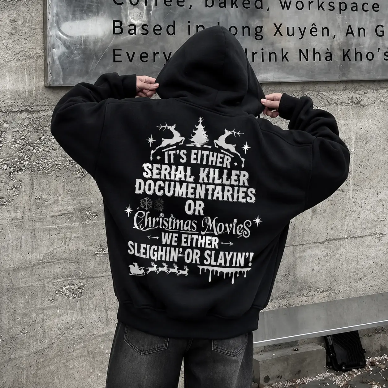 Christmas We Either Sleighin Or Slayin Hoodie, Tshirt, Sweatshirt, Halloween, Holiday, Aesthetic Tatoo Outfits, Streetwear Style, Retro Vintage Y2k Men Graphic Tees