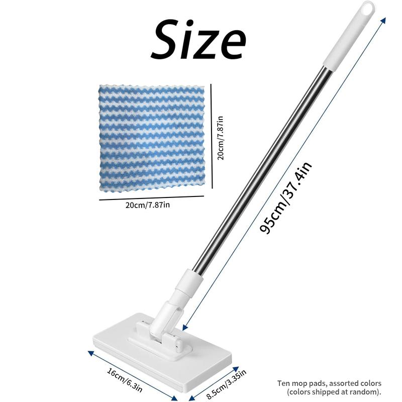 Snap Grip Mini Mop with Long Handle – Zero Touch Flat Mop for Wet & Dry Cleaning, Includes 1 Mop + 10 Disposable Mop Pads (Random Colors), Locking Head for Floors, Walls, Corners & Tight Gaps