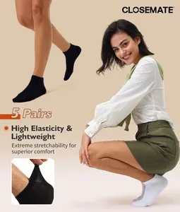 CLOSEMATE Ankle Socks for Women Breathable Cotton Socks Anti-Slip Quarter Socks for Casual Sneakers 5 Pairs