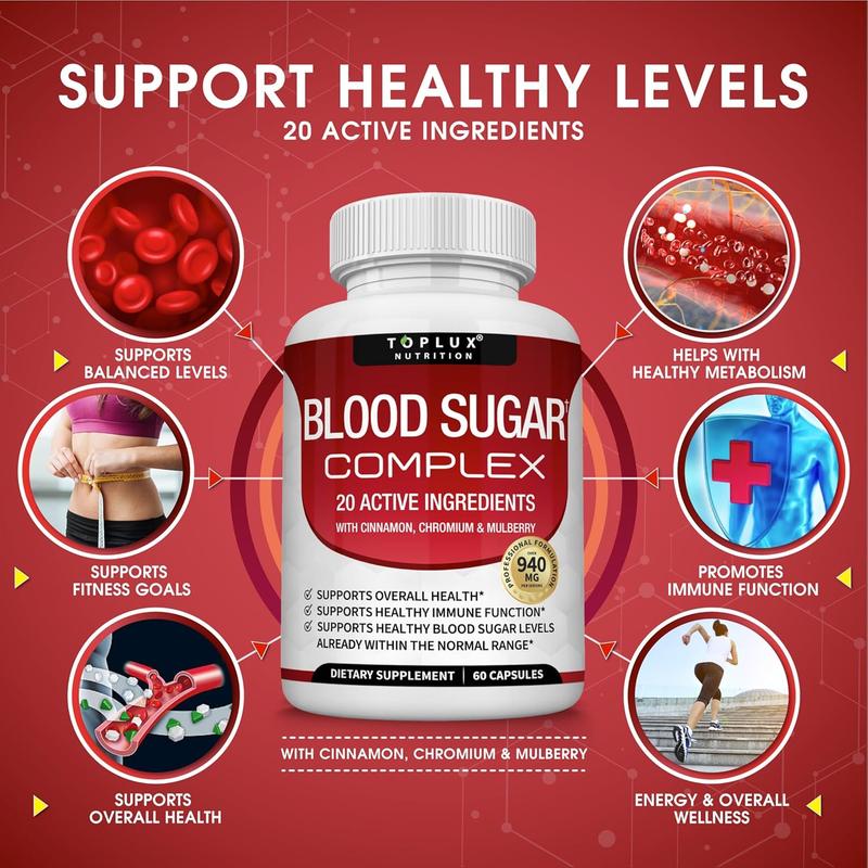 3 Packs Top lux Nutrition Healthy Edible Blood Sugar Complex 20 Vitamins & Minerals for Healthy Blood Sugar Levels - 940mg Healthcare Supplement with Cinnamon, Chromium & Mulberry for Enhanced Dietary Support, edible vitamin, wellness dietary health care