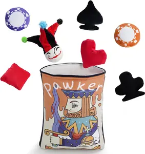 Nocciola 8-in-1 Poker Hands Dog Toy Set, 7 Plush Squeaky Toys with a Crinkle Pawker Pouch, Interactive Dog Toys to Keep Them Busy, Hide and Seek Toys for Small to Medium Dogs