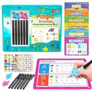 Grooved Handwriting Practice Books for ,  Tracing Workbooks with Disappearing Ink,  Learn to Write Set with Alphabet, Numbers, Words, Math, Drawing, Ages 3-8, 6 Books