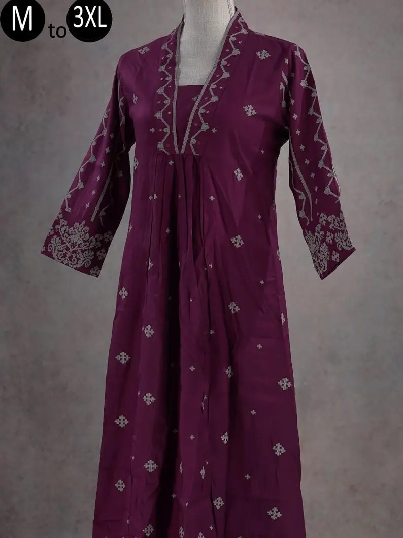 Burgundy Rayon Print A-Line Mirror Work Kurta Palazzo Set | Indian Ethnic Summer High neck Women Kurta Casual Girls Indian Pakistani women
