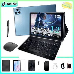 10.1 Inch Touchscreen Android Tablet, 64GB Internal Storage Expandable to 1TB, Octa-Core Processor, HD Display, Dual Cameras, WiFi, with Case+Bluetooth Keyboard & Mouse+Stylus, No Power Adapter (Pink/Blue/Silver)