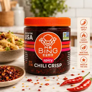 Mr. Bing Chili Crisp - Spicy, Delicious, Flavorful & Crunchy Chili Oil Paste Hot Sauce - Made in USA, Gluten-Free, Vegan, No MSG, Non-GMO (7 oz.)