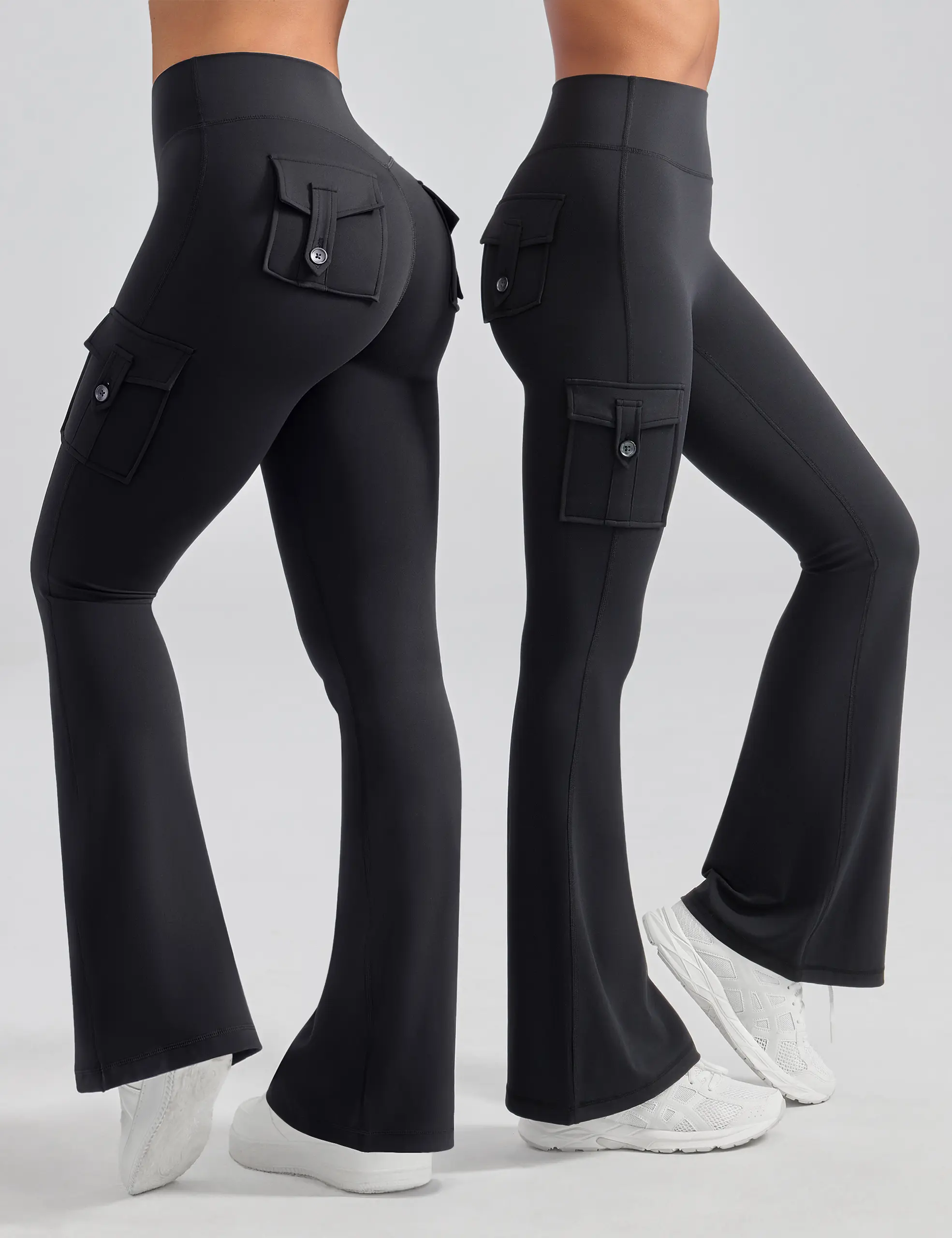 Women's High Waist Scrunch Fitness Leggings - Cargo Pockets, Tummy Control, Flare Bootcut Athletic Pants for Women, Gym Workouts