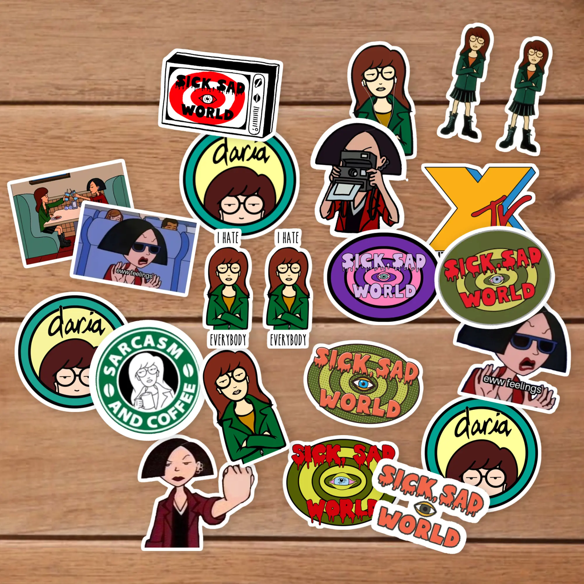 Stickers 20 Pcs per Pack Daria Vinyl Aesthetic Colorful Waterproof Laptop Skateboard Bike Bumper Car Guitar Water Bottle Luggage
