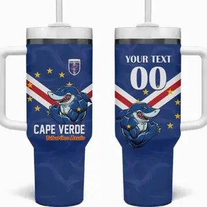 [ FAST SHIP 5Days] Custom Cape Verde Football Tumbler With Handle Tubaroes Azuis Make History LT01
