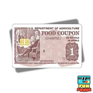 Food Coupon Stamps Credit Card Skin - Vinyl Sticker for debit cards, Waterproof, Glossy or Holographic - Easy to apply funny card sticker credit card