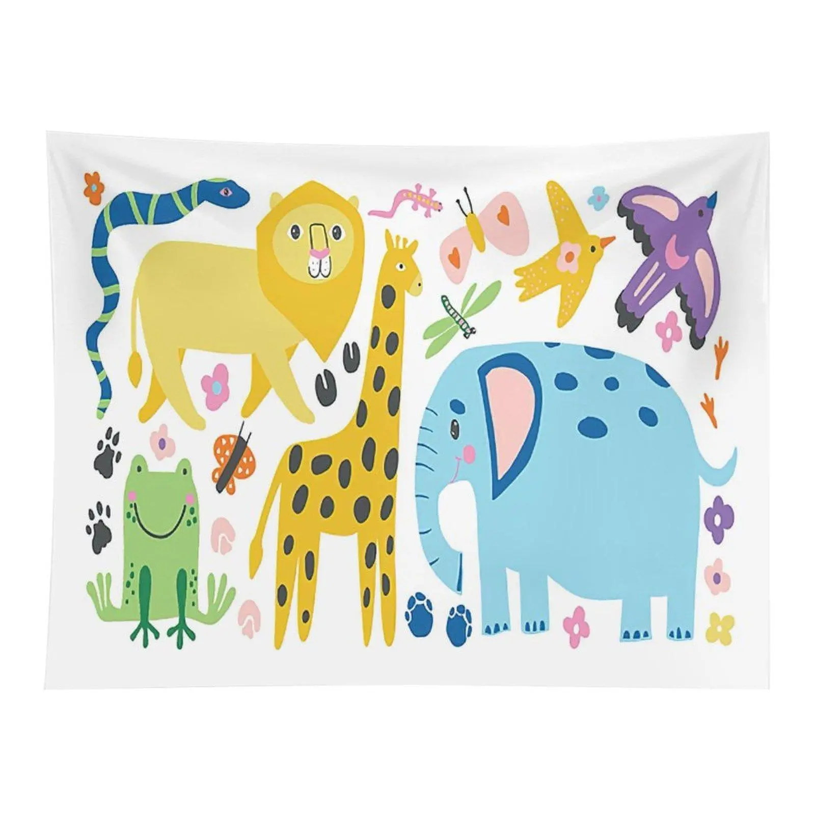 Kids' Cute Safari Animals Tapestry, Nursery Wall Hanging Decoration, Machine-Washable Home Decor, Machine Wash