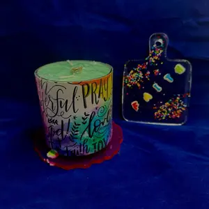 Wonderful God Candle - Decorative Candle with "Pray" Text, Colorful Sprinkles, and Decorative Holder - Ornaments