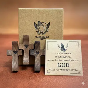 Carry a little piece of peace in your pocket 3PCS Walnut Cross Set Oddly Satisfying - Relieves Anxiety, Ideal Gift for Baptisms, Confirmations, Easter, Christmas & More, Versatile & Meaningful Religious Decor Box