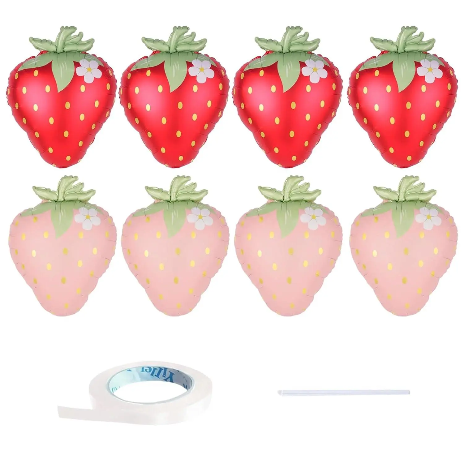 Strawberry Balloons, Berry First Birthday Decor, Strawberry Party Decorations Set Of 8, Pink And Red Balloons With Straws And Ribbons For Wedding Photo Props And Fruit Festival Decorations