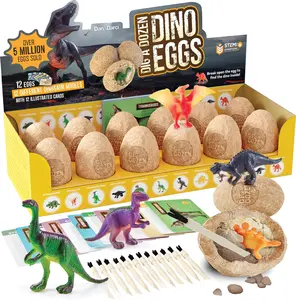 Dan&Darci Dig a Dozen Dino Eggs Kit – 12 Dinosaur Eggs, Chisels & Learning Cards for STEM Excavation Fun
