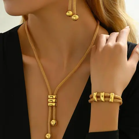 Women's Elegant Minimalist, 4 Counts/set, Necklace And Earring Set, casual Trendy Pendant Necklace & Dangle Earrings & Layered Bracelet, Exquisite Vintage Jewelry Set As Gift, Fashionable Jewelry Set, Jewellery Gift Set