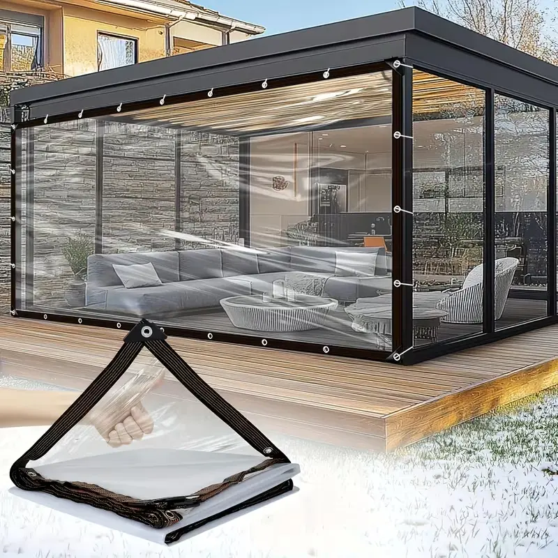 7x10FT Heavy Duty Clear Waterproof Tarp,Outdoor Garden Rainproof Covering Transparent Vinyl Tarpaulin with Grommets for Porches, Canopies, Henhouses, Camping and Outdoor Storage