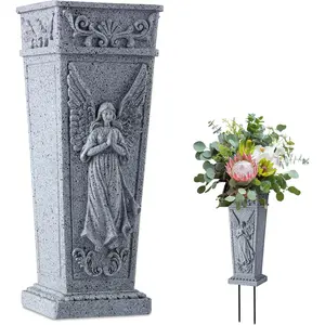 Cemetery Flowers Vase with Spike, Memorial Grave Vase Resin Flowers Holder for Headstone, Grave, Cemetery,, Lawn, Yard Decorations (1pc, Grey)