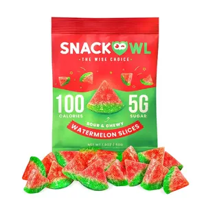 Snack Owl Vegan Sour Gummy Candy – Gluten Free, Low Calorie Candy - Guilt Free & Delicious Healthy Gummy Snacks - (Watermelon Slices)