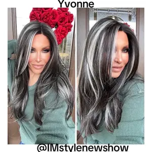 IMstyle Yvonne T-part lace front black with Highlight Glueless  wig layers cut salt and pepper style T1FF029-F004-A