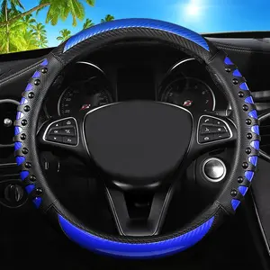 Leather Steering Wheel Cover - Panapi Material, Universal 14.5-15 Inch Leather Anti-Slip Breathable Auto Steering Wheel Covers for Men Women ( Massage -  Blue)