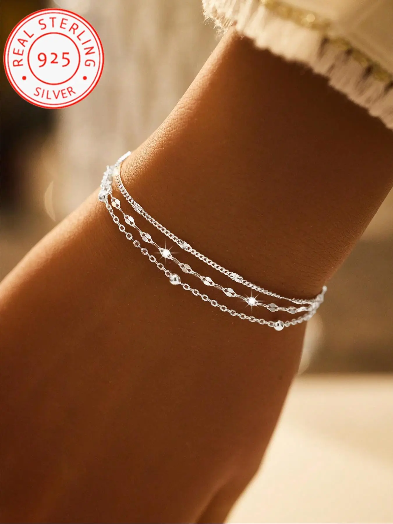 925 Silver Color Fashionable Multi-Layer Elegant Jewelry Bracelet, Elegant Shine for Women, Versatile Accessory for Daily, Party, Holiday Wear, Stackable bracelets, Stacked Design Bracelets, Link Bracelets, Beautiful Bracelets