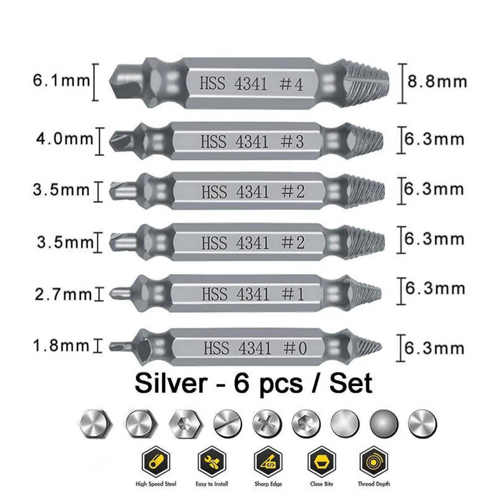 【DealsForYouDays】6-Count Multi-Size Screw Extractor Kit, Double-Headed Bolt Extractor with Extraction Design, Household Repair Tool, Power Tool Accessory, Screwdriver Bit Clip,toolupgrade
