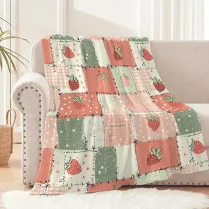 Strawberry Patch Blanket Cozy Design for Home Decor Ideal Gift for Valentine's Day Mother's Day Thanksgiving Christmas