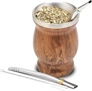 Yerba Mate Cup Set - Includes Stainless Steel Double-Wall Cup, Bombilla Mate (Straw) & Brush