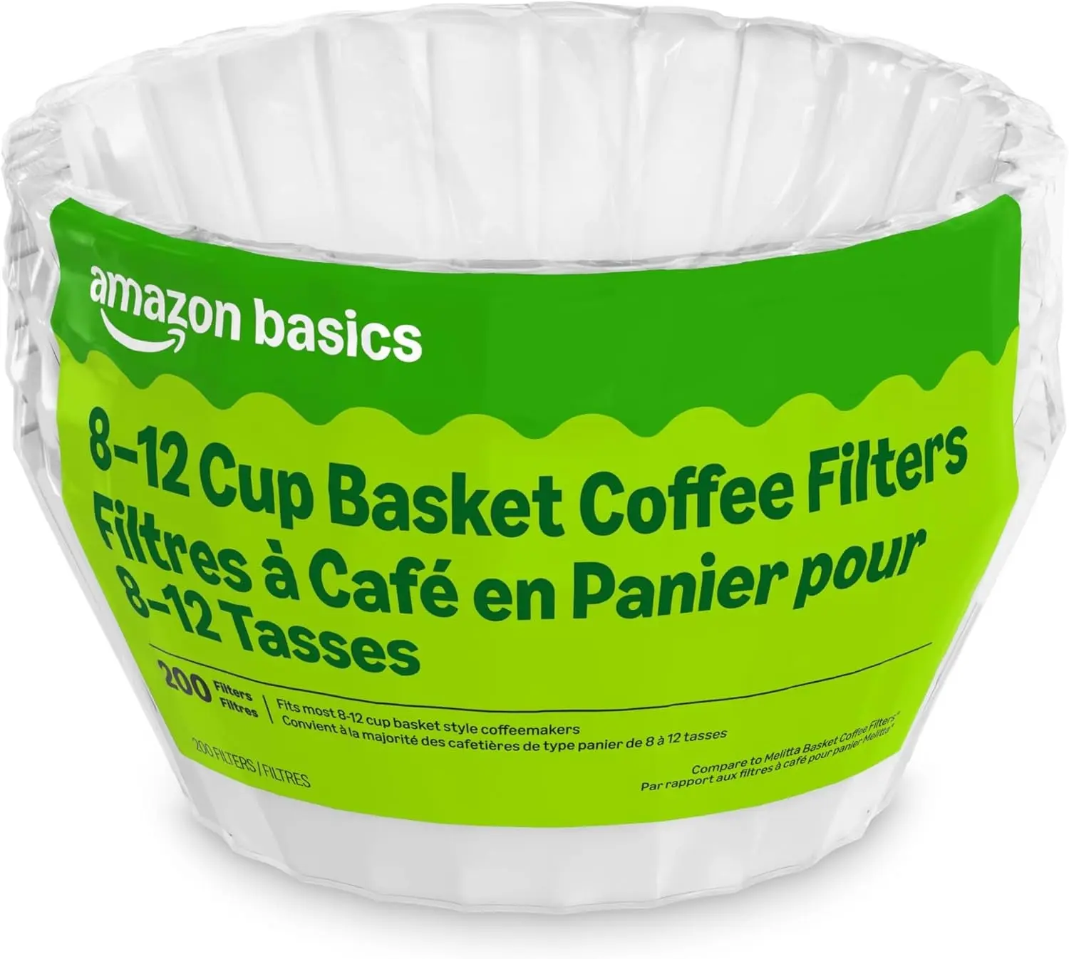 Basket Coffee Filters for 8-12 Cup Coffee Makers, White, 200 Count, Packaging May Vary.