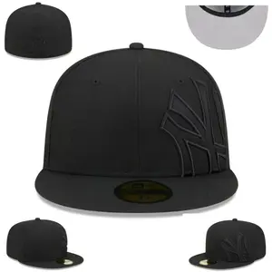 New Era NY Yankees Black Fitted Cap full black Logo Underbill 59FIFTY Flat Brim Baseball Hat Streetwear Classic, size 59.6cm (7 1/2)