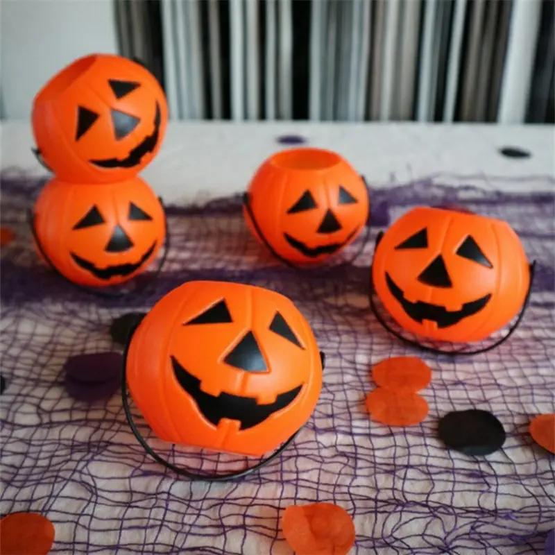 6pcs - Halloween Pumpkin Bucket, Plastic Witch Refining Bucket, Non Charged Handheld Bucket, Candy Box, Candy Collecting Prop, Suitable for Festival Venue Decoration Prop, Home Living Room Desktop Decoration, Festive Decoration, Festival Decorations