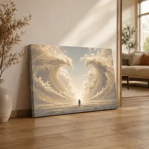 Giant Ocean Wave Wall Art, Surreal Seascape Canvas Poster, Dramatic Cloud Wave Landscape Print, Coastal Living Room Bedroom Decor, Unframed Canvas Poster or Framed Canvas