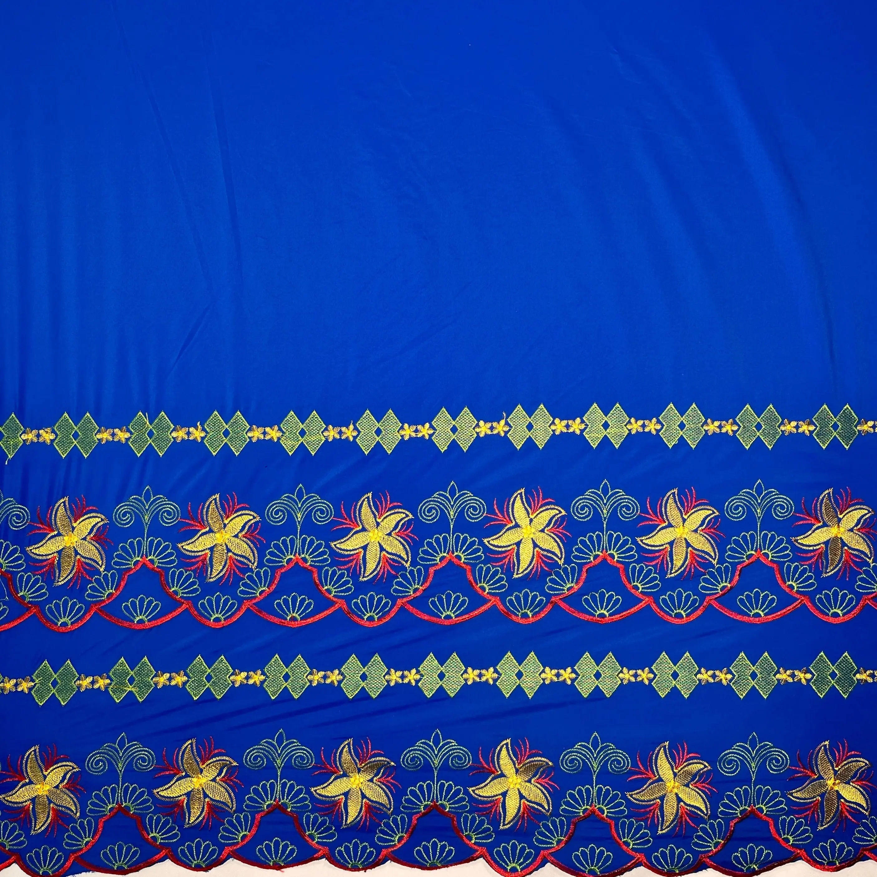 Plumeria Flower Embroidered Double-Border Durable Polyester Fabric for Island Textiles, Sewing Supplies, Durable Fabric