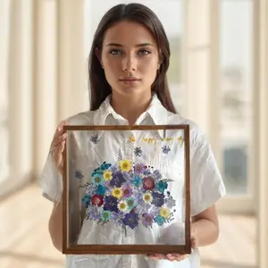 Handmade DIY Preserved Dried Flower Art Frame – Wooden Picture Frame with Dried Flowers & Craft Tools, Bohemian Style Home Decor Floral Display, Handmade Gift for Holidays, Birthday, Wedding
