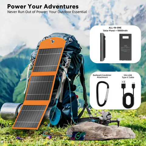 SOLUPUP 30W High Efficiency Monocrystalline Foldable Solar Panels - 30W Output Portable Charger with 10000mAh Power Bank Bag for Camping, Hiking, USB-C Fast Charging for iPhone, Samsung, iPad, Tablets