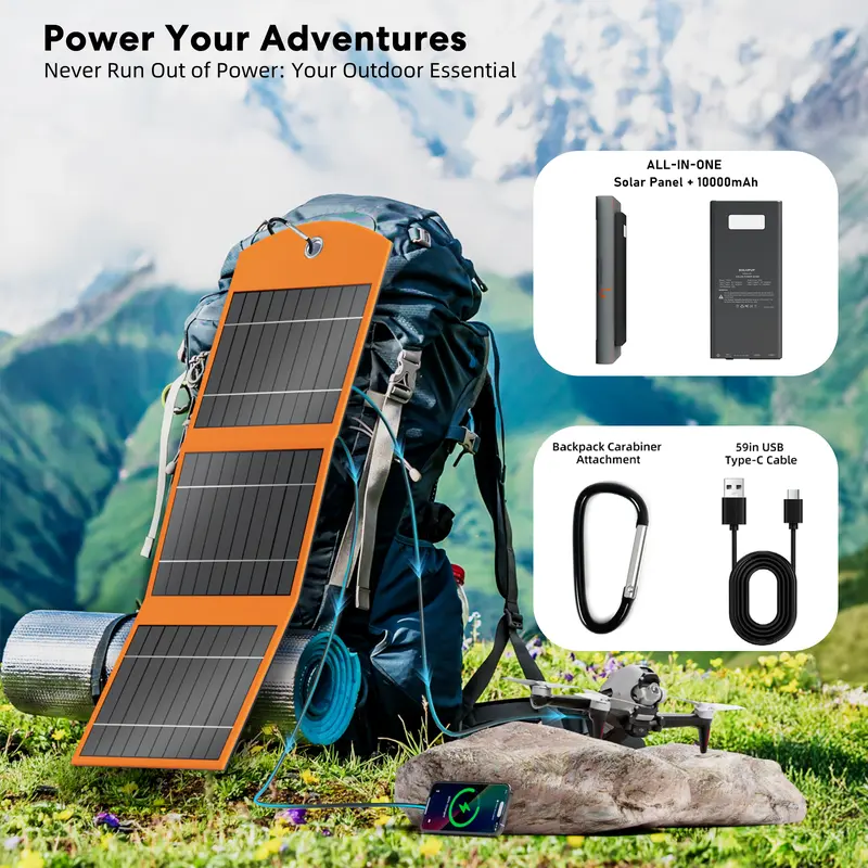 SOLUPUP 30W High Efficiency Monocrystalline Foldable Solar Panels - 30W Output Portable Charger with 10000mAh Power Bank Bag for Camping, Hiking, USB-C Fast Charging for iPhone, Samsung, iPad, Tablets
