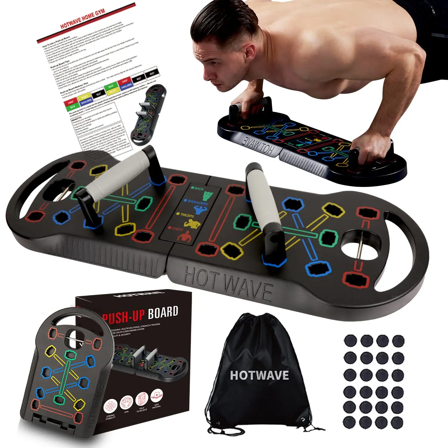 HOTWAVE Push Up Board Fitness,Professional Strength Training Equipment for Chest, Shoulders, Back & Triceps, Portable Workout Station with Non-Slip Handles Home Exercise Machine Arm Exerciser  Push Up Stand Push Up Bars summerwins Fathersdaygift summerwin