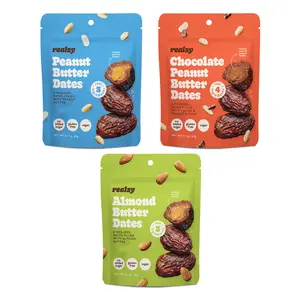Realsy Nut Butter-filled Medjool Dates - Snack Packs, 3 Whole Dates, No Added Sugar, Gluten-Free, Vegan, High Fiber, Organic, 12-Pack Options Sweet Dried