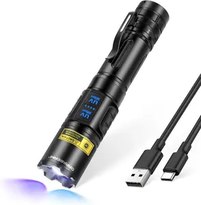 UV Flashlight 365nm & 395nm Dual Black Light, Blacklight USB Rechargeable LED Ultraviolet Flashlights, Powerful Focusable Woods Lamp Pet Urine Detector, for Uranium Glass, Resin Curing