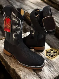 Nuevas Botas para Hombre Piel Genuina Nuevo Diseno / Men's Square Toe Genine Leather New Print Design