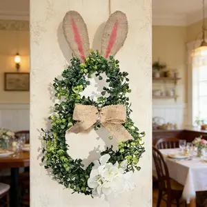 Rabbit garland used for home decoration in front of doors, windows, cabinets  Realistic Greenery Spring Decor – Cute Rabbit Hanging Wreath Suitable for home decoration, party photography!#EasterWreath#SpringDecor