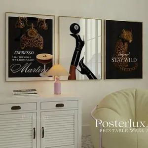 Trendy Leopard Wall Art Set, Aesthetic Chic Apartment Decor, Trendy Cheetah, Ace Card Print, 8 Ball Stylish Y2K Wall Art, Aesthetic Posters