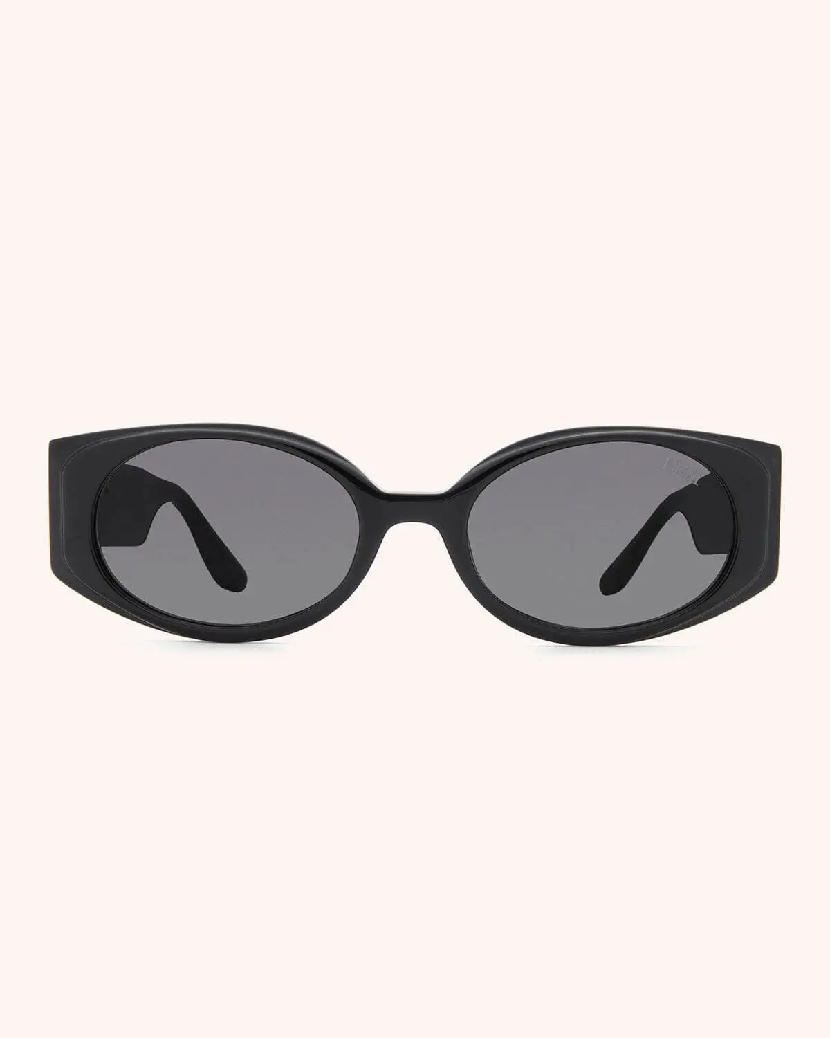 DEZI PERRONA Oval Frame Sunglasses, Chic Sunglasses, Statement Frame Glasses with Custom Metal Logo, Matte-Gloss Blend, Custom Embossed and Debossed Step Areas