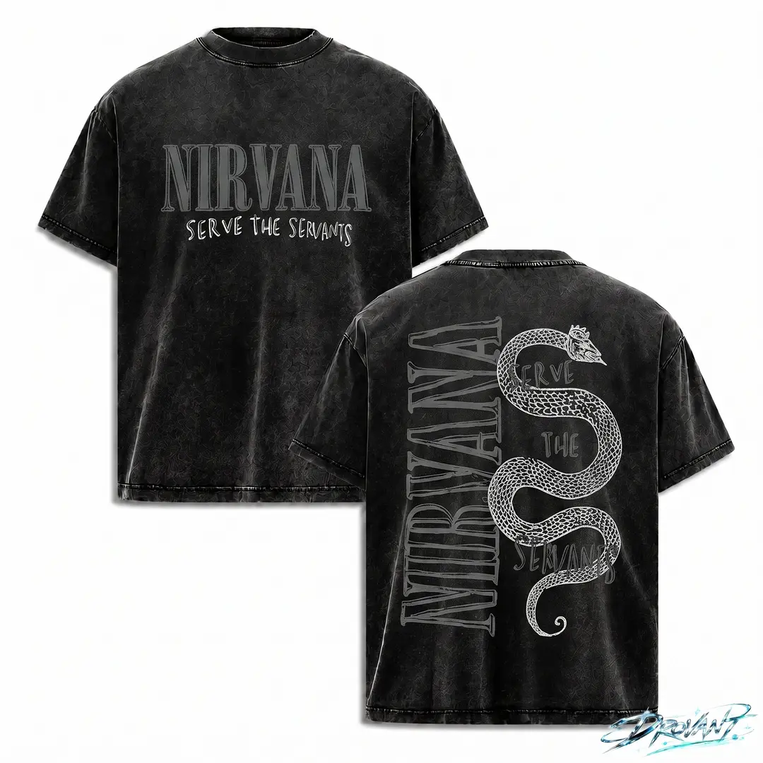 Nirvana Serve the Servants Snake Acid Wash Oversized T Shirt, Unisex grunge streetwear y2k clothing graphic tee, A comfortable summer gift oversize wash vintage metal