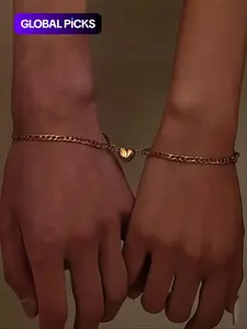 Magnetic Heart Design Couple Bracelet, Heart Shaped Bracelet, Fashionable Stainless Steel Bracelet for Women & Men, Trendy Versatile & Exquisite Jewelry for Birthday Gifts, Matching Heart Bracelets