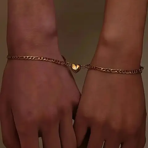 Magnetic Heart Design Couples Bracelets, Heart Shaped Bracelet, Fashionable Stainless Steel Bracelet for Women & Men, Trendy Versatile & Exquisite Jewelry for Birthday Gifts, Matching Heart Bracelets
