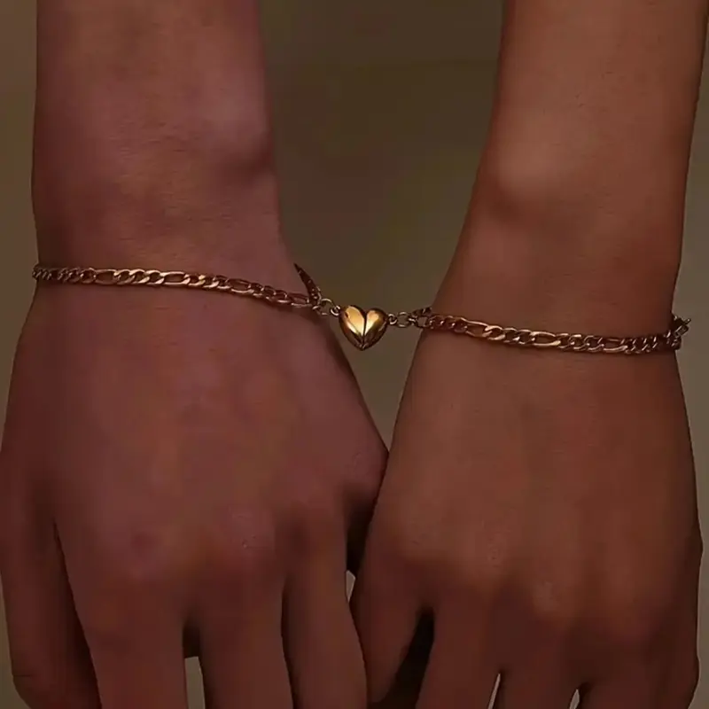 Magnetic Heart Design Couples Bracelets, Heart Shaped Bracelet, Fashionable Stainless Steel Bracelet for Women & Men, Trendy Versatile & Exquisite Jewelry for Birthday Gifts, Matching Heart Bracelets