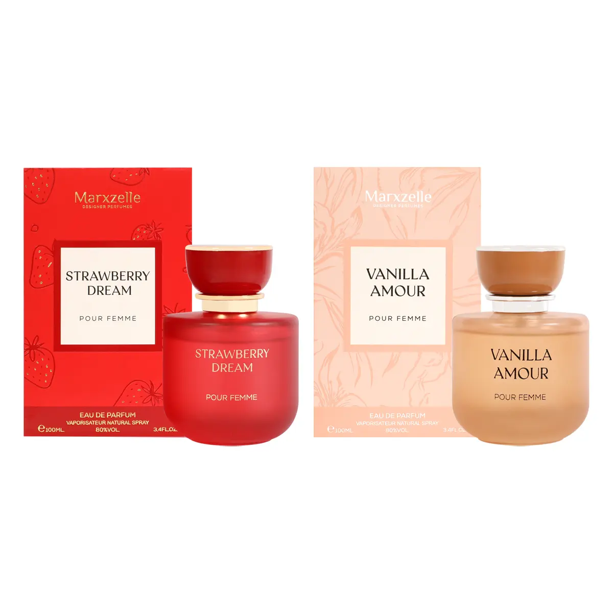 Bundle of Marxzelle Designer Perfumes Strawberry Dream and Vanilla Amour Pour Homme Eau De Parfum Natural Spray 100Ml/3.4fl.oz.