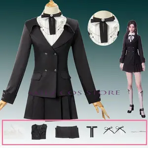 Qimeng Cosplay Anime Love and Deep Space Costume Server Master Meets Cos Woman Black Uniform Suit Chain Outfit Set